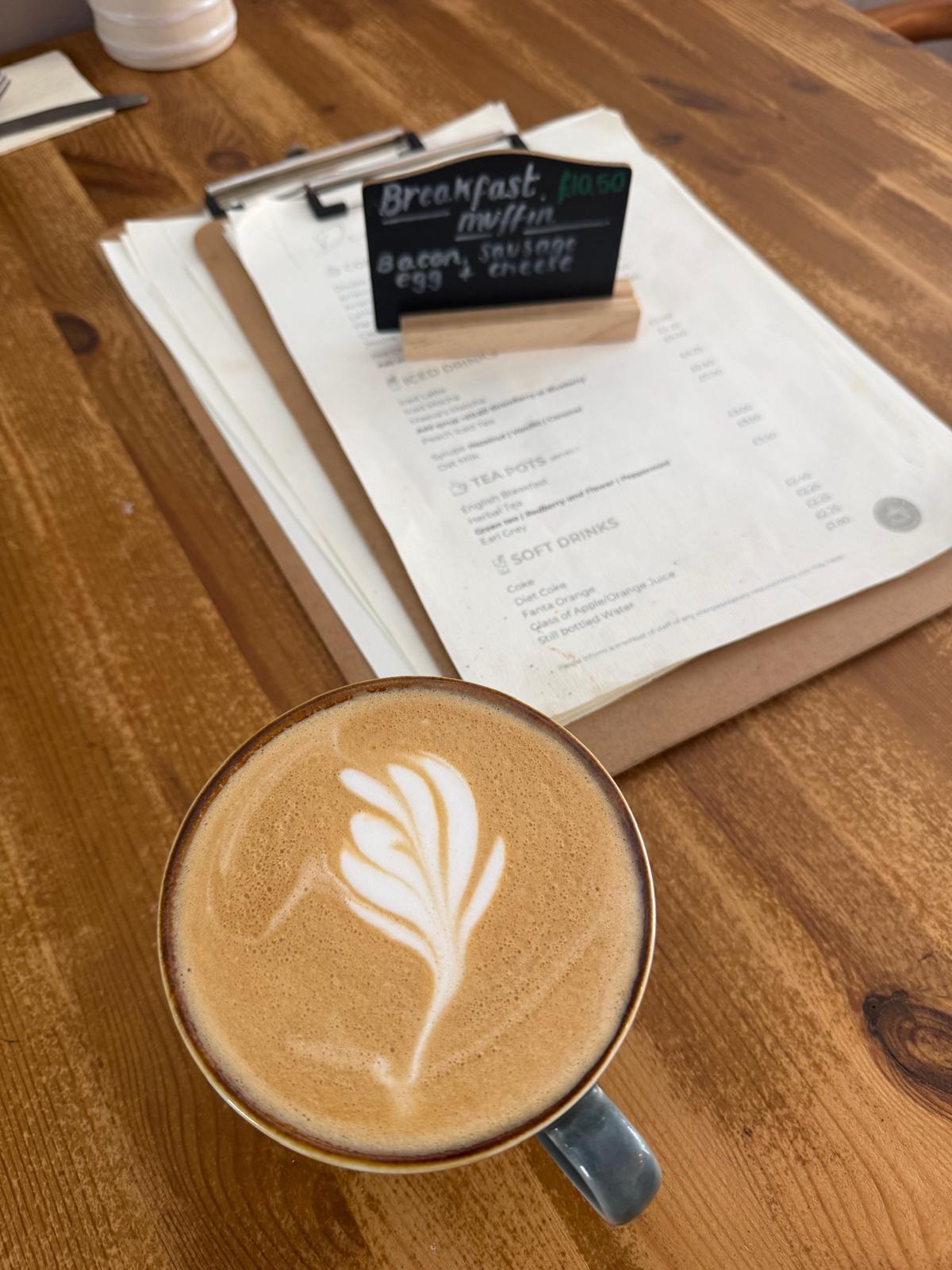 Flat white with breakfast muffin special board