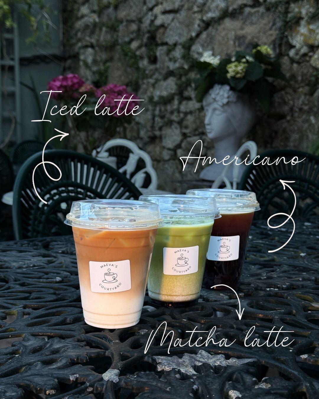 Iced latte, matcha and americano
